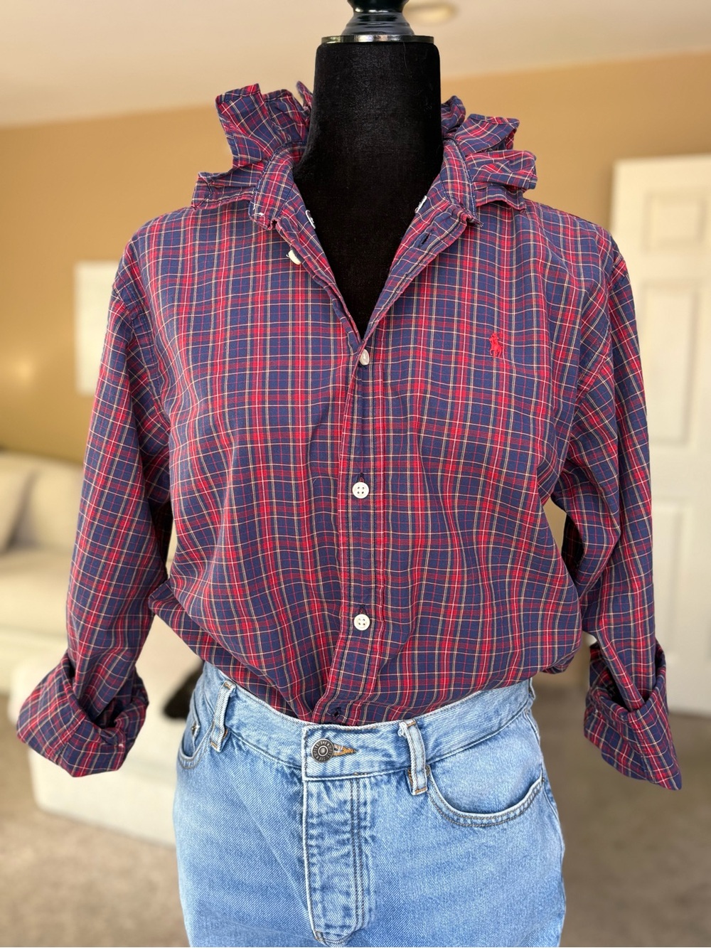 Reworked Ralph Lauren red+blue plaid size small